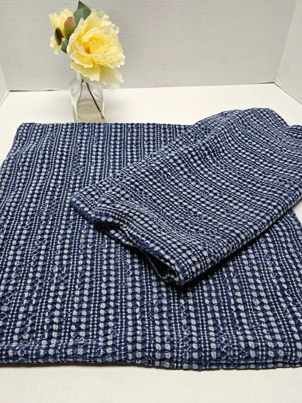 2 Pottery Barn Pillow Cover Throw Sofa Bed Blue Lumbar Weave 18 X18